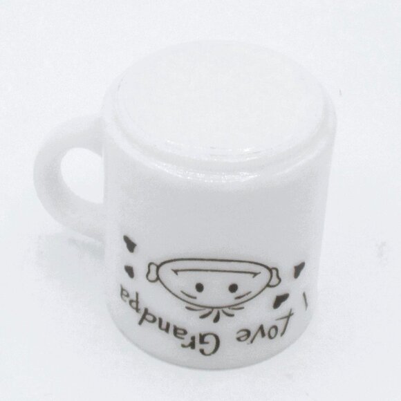 Vintage Hazel Atlas Milk Glass Mug I Love Grandpa White brown with Boy - Picture 5 of 5